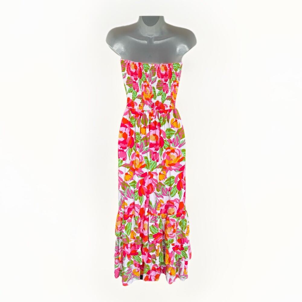 Abel The Label Anthropologie Floral Strapless Smocked Tiered Maxi Dress Size Med - Picture 5 of 12